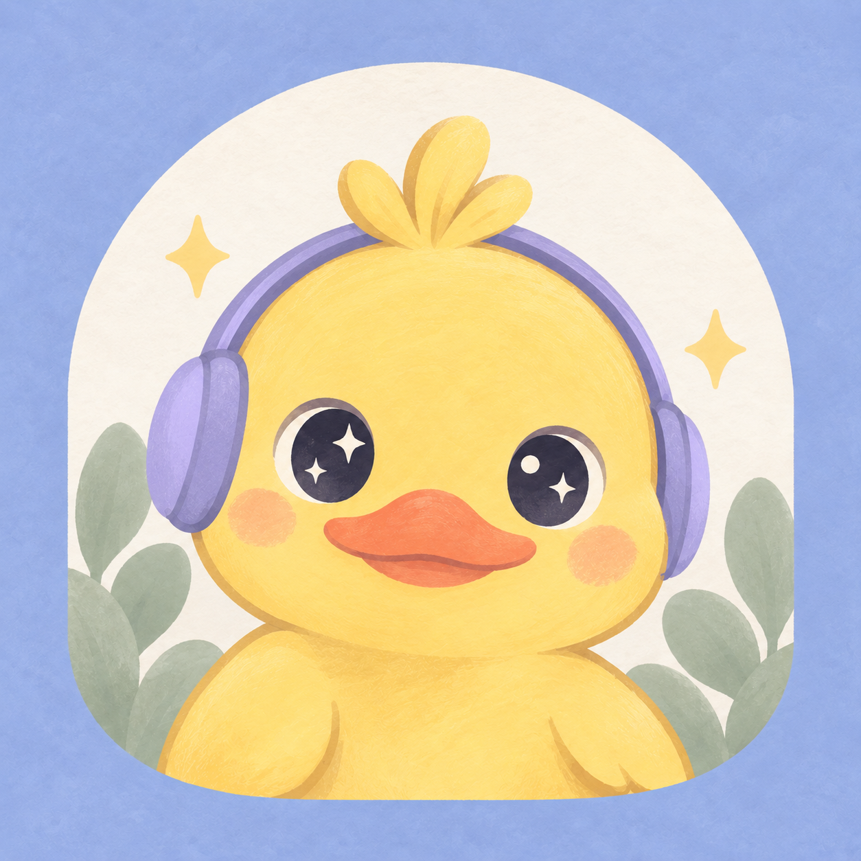 A cheerful yellow duck wearing headphones